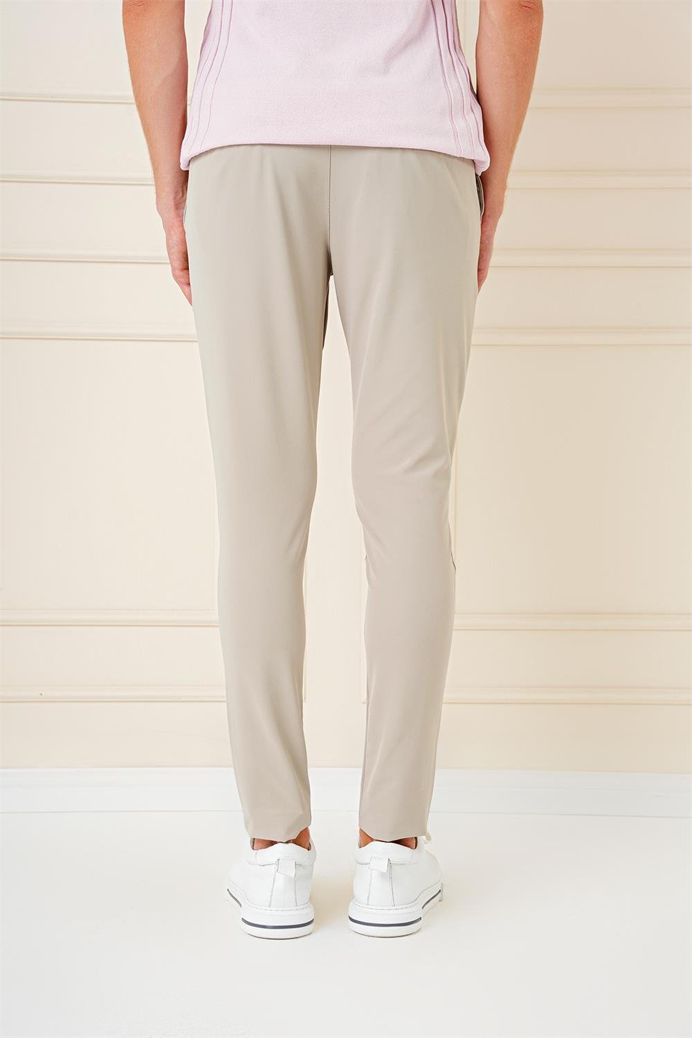 P 1144 Slim Fit Yan Cepli Düz Esnek Casuel Koyu Bej Pantolon