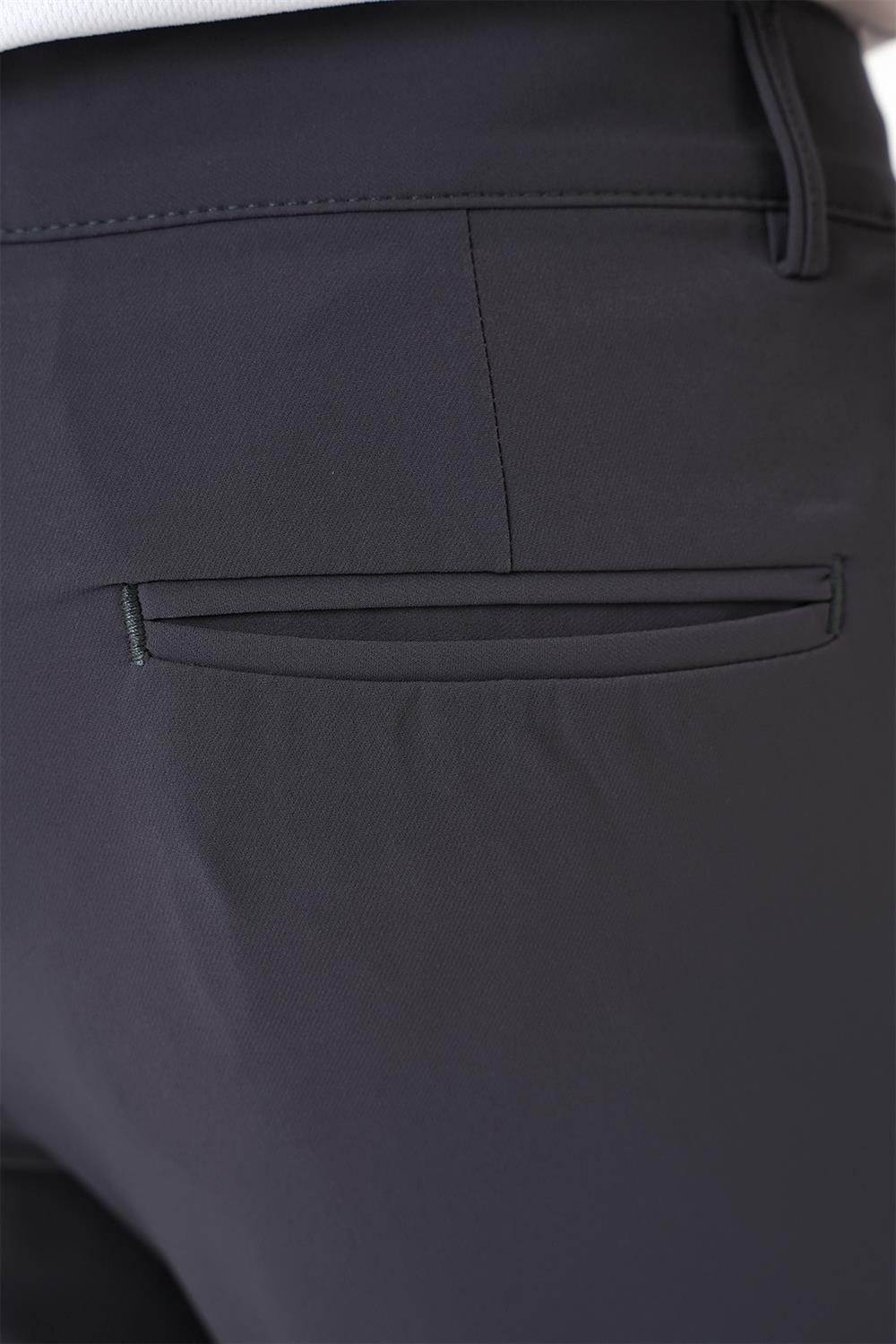 P 1144 Slim Fit Yan Cepli Düz Esnek Casuel Koyu Füme Pantolon