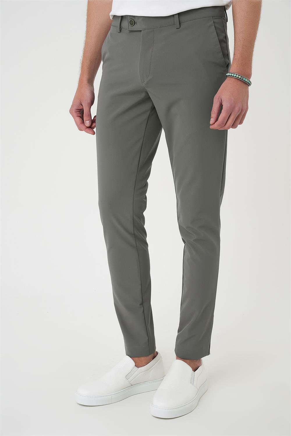 P 1144 Slim Fit Yan Cepli Düz Esnek Casuel Su Yeşili Pantolon