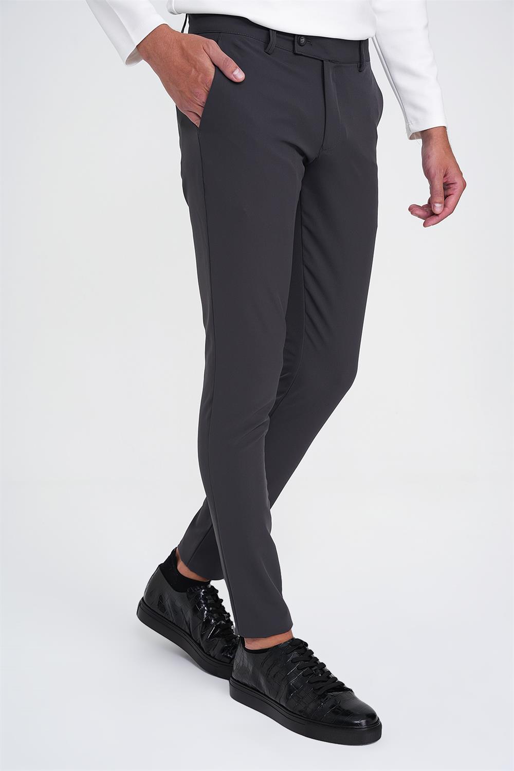P 1144 Slim Fit Yan Cepli Düz Esnek Casuel Antrasit Pantolon