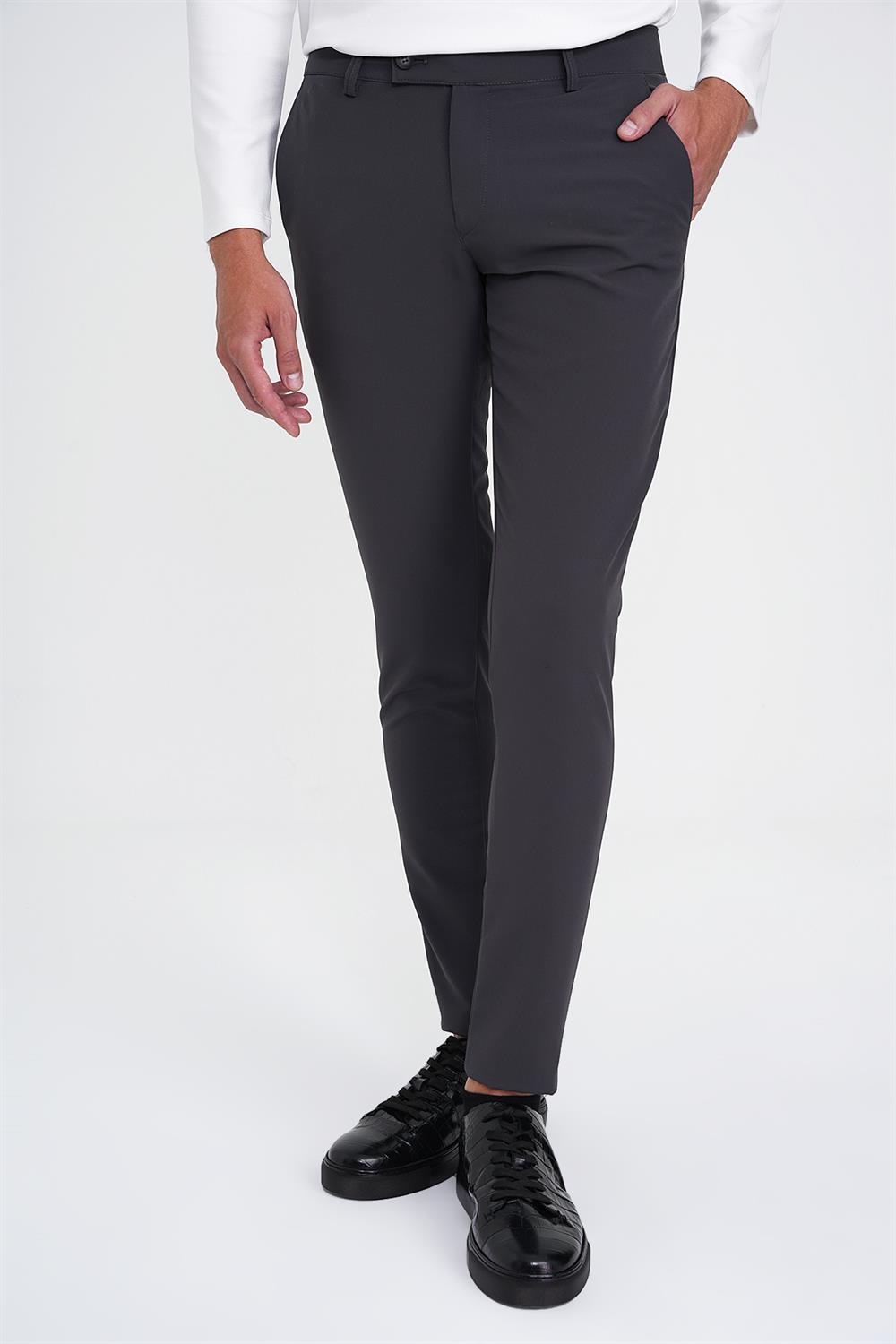 P 1144 Slim Fit Yan Cepli Düz Esnek Casuel Antrasit Pantolon