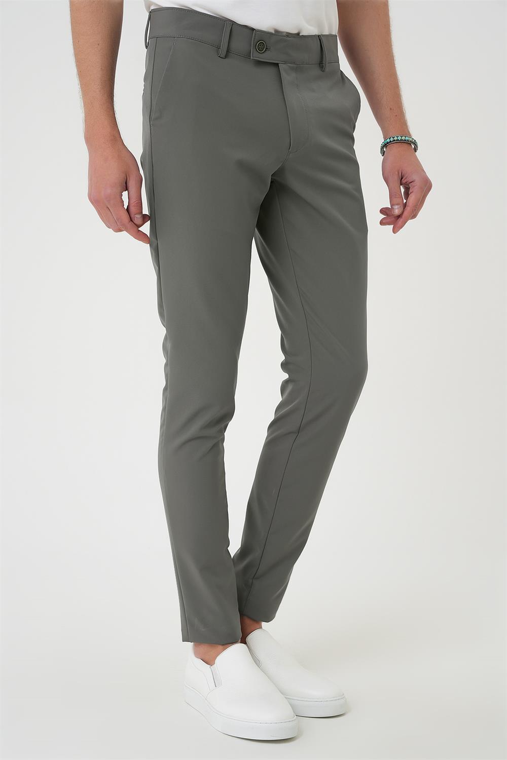 P 1144 Slim Fit Yan Cepli Düz Esnek Casuel Su Yeşili Pantolon