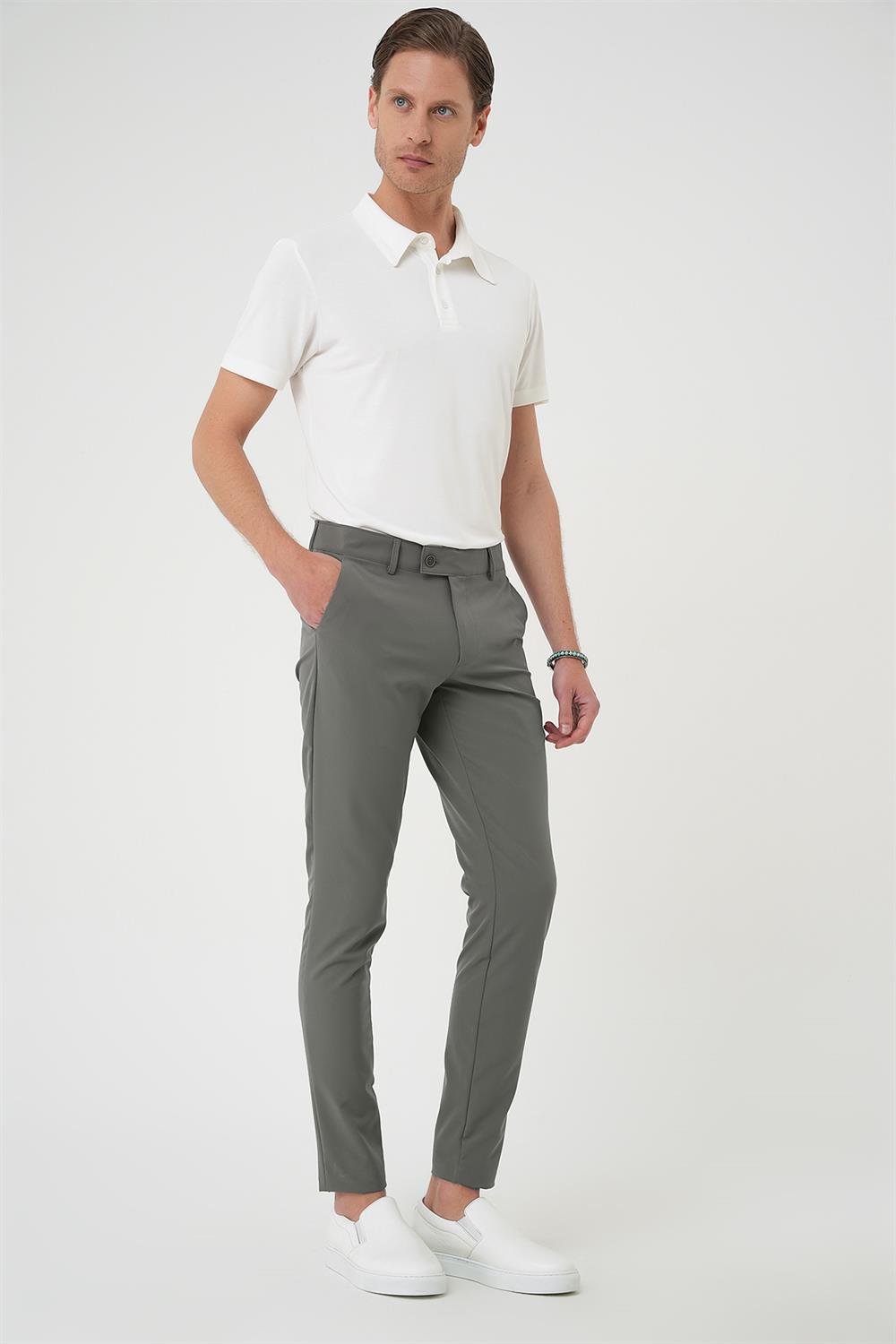 P 1144 Slim Fit Yan Cepli Düz Esnek Casuel Su Yeşili Pantolon