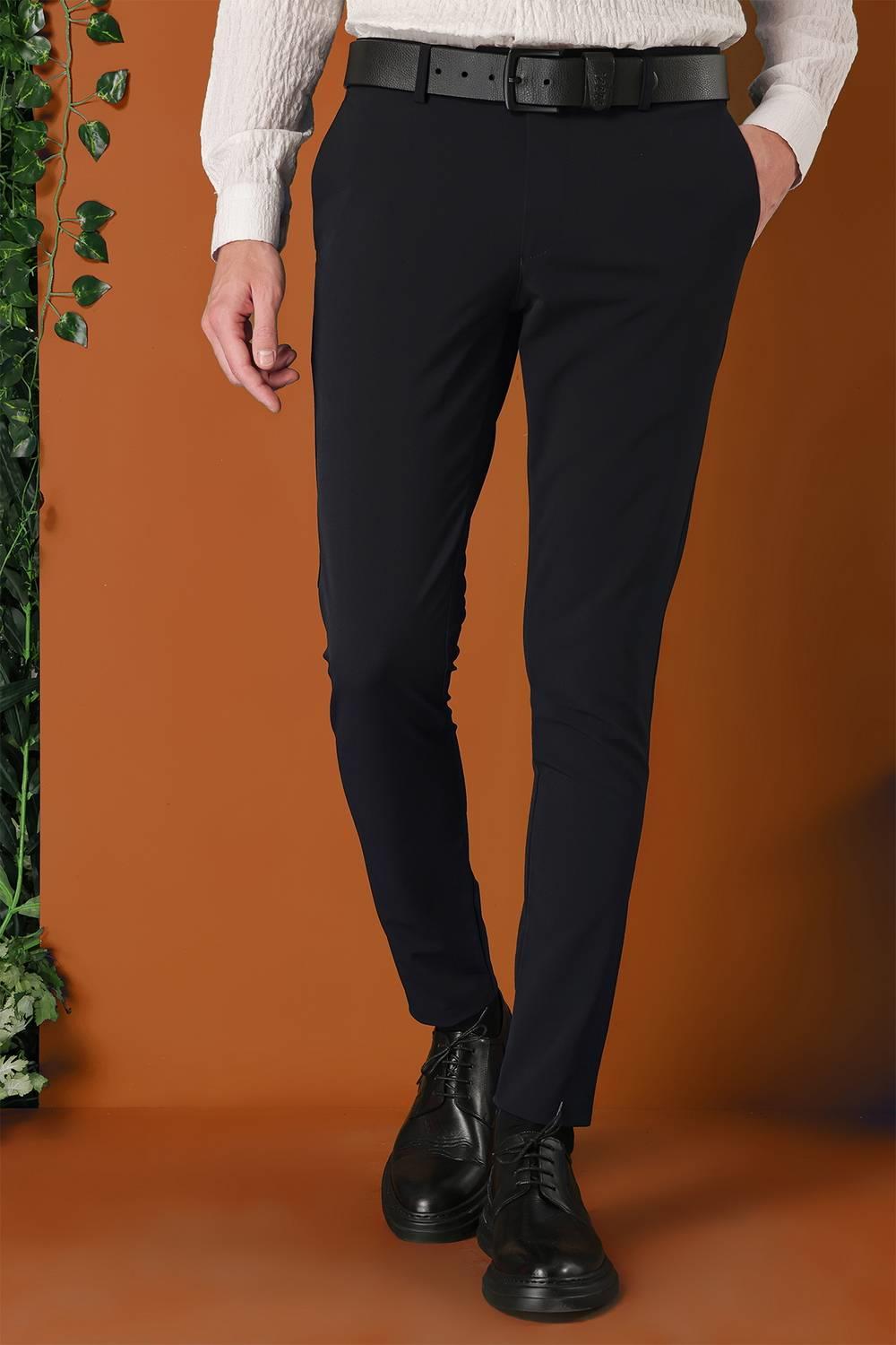P 1144 Slim Fit Yan Cepli Düz Esnek Casuel Siyah Pantolon
