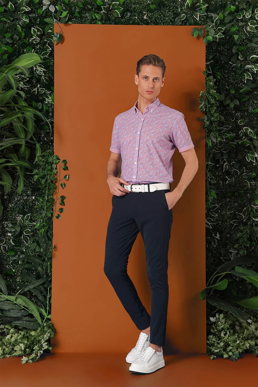 P 1144 Slim Fit Yan Cepli Düz Esnek Casuel Lacivert Pantolon