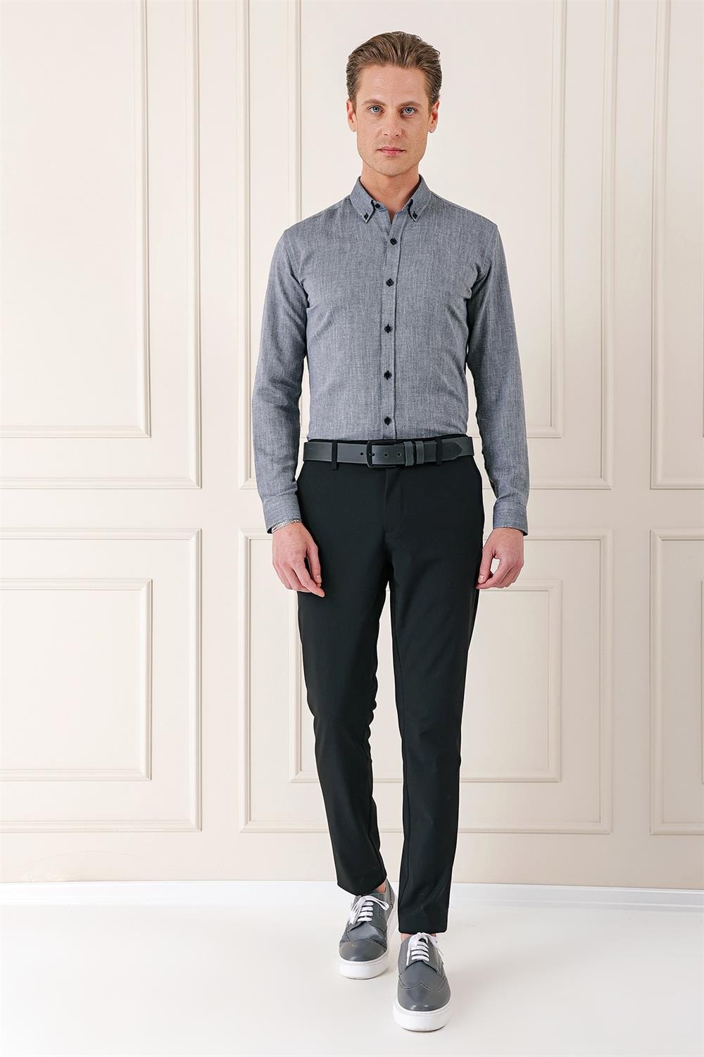 P 1146 Comfort Fit Yan Cep Pamuk Gabardin Casuel Siyah Pantolon