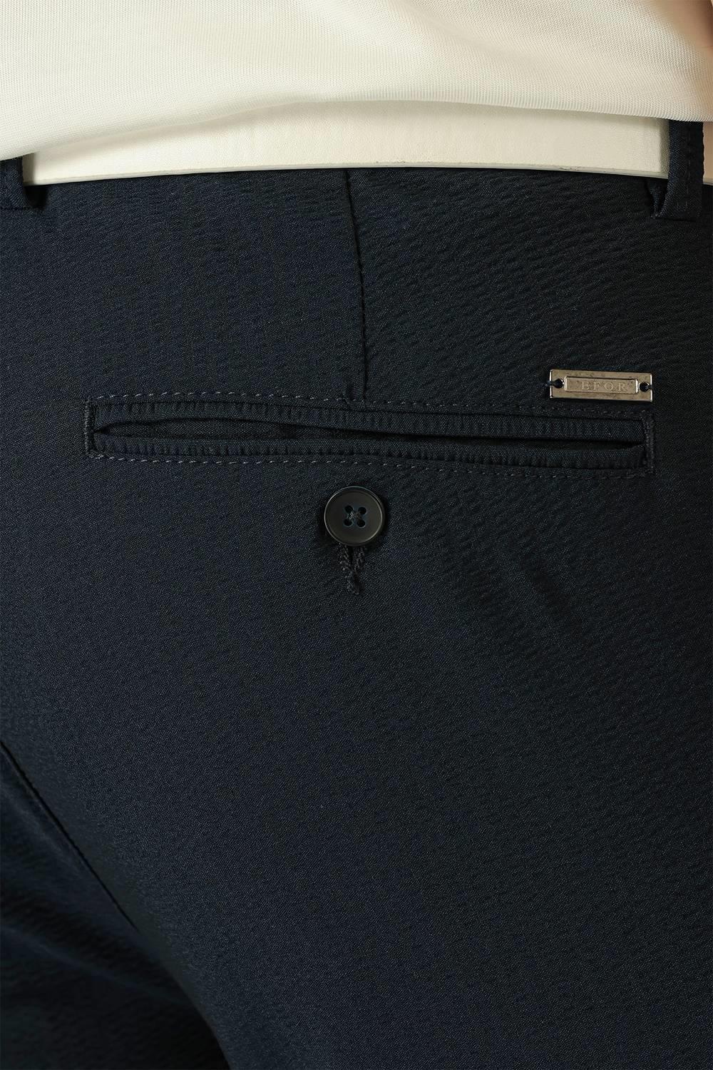 P 1148 Comfort Fit Gofre Kumaş Pileli Pamuk Casuel Lacivert Pantolon