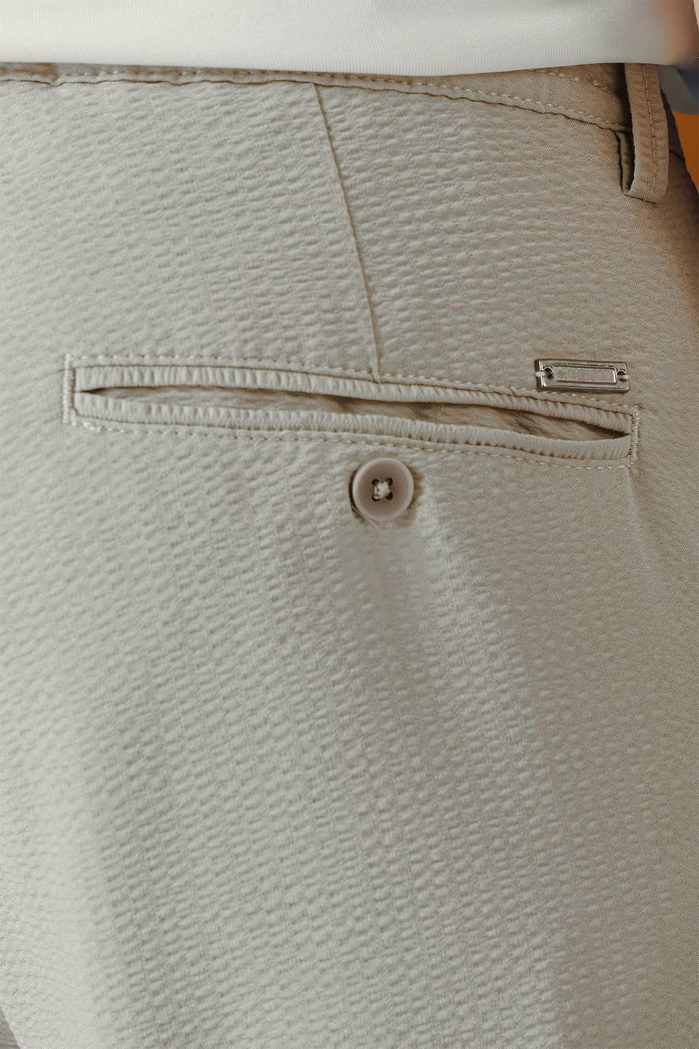 P 1148 Comfort Fit Gofre Kumaş Pileli Pamuk Casuel Bej Pantolon