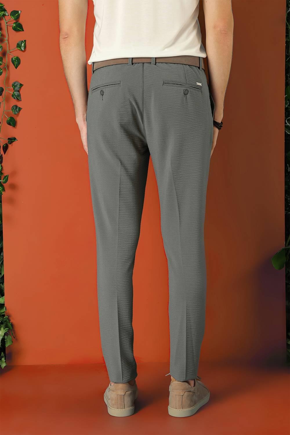 P 1148 Comfort Fit Gofre Kumaş Pileli Pamuk Casuel Nefti Pantolon