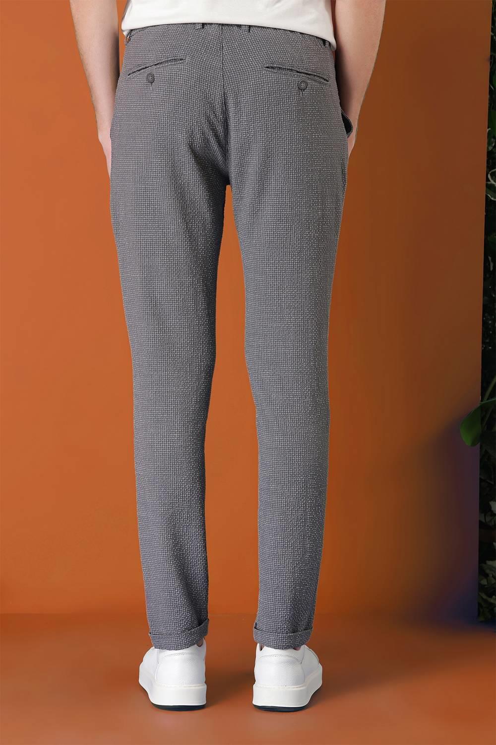 P 1149 Comfort Fit Beli Lastikli Pötikareli Casuel Füme Pantolon
