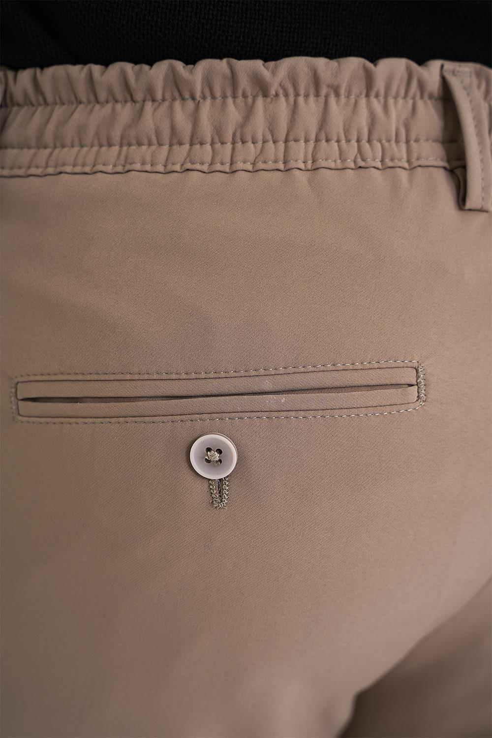 P 1150 Comfort Fit Beli Lastikli Yan Cep Bej Jogger Pantolon
