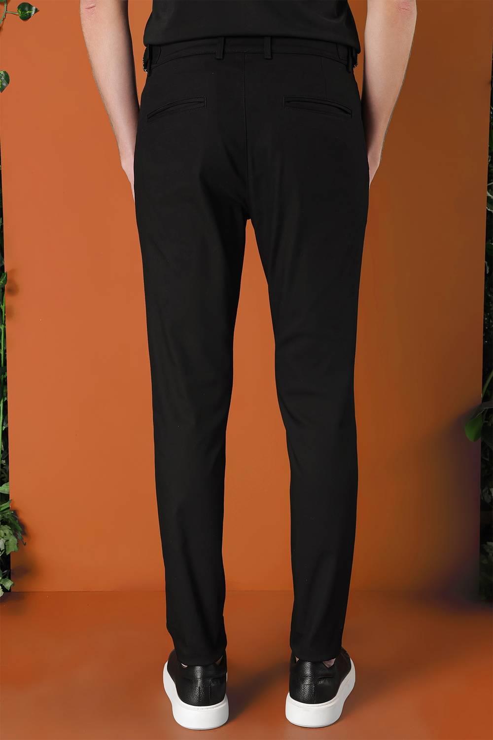 P 1152 Comfort Fit Yandan Tokalı Düz Esnek Pamuk Casuel Siyah Pantolon