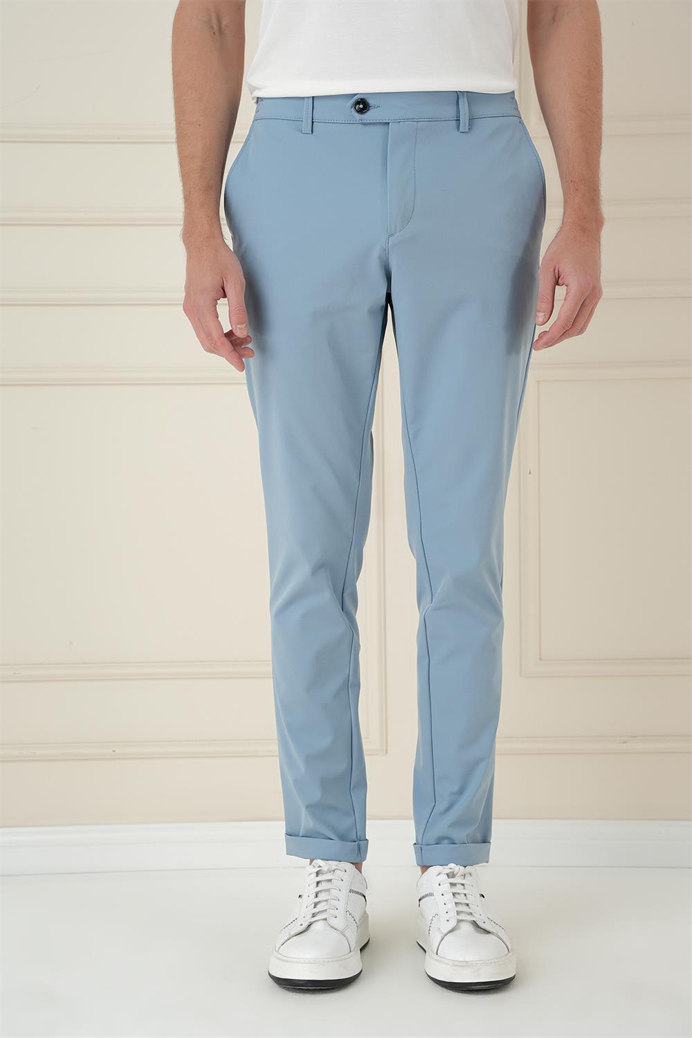 P 1173 Comfort Fit Beli Lastikli Esnek Casuel Havacı Mavi Pantolon