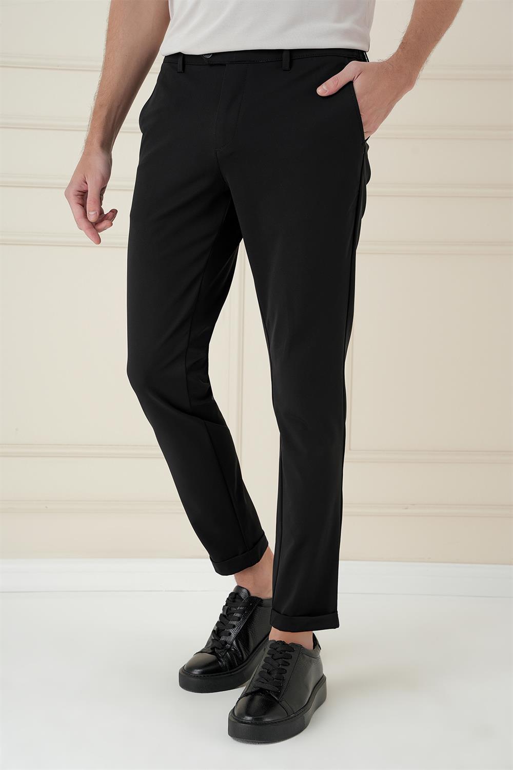 P 1173 Comfort Fit Beli Lastikli Esnek Casuel Siyah Pantolon