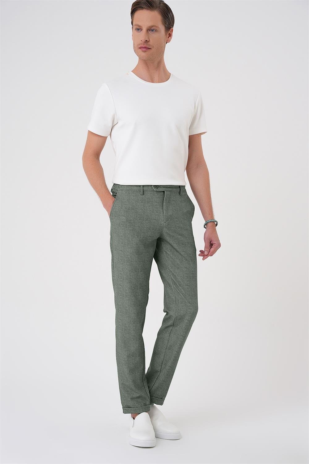 P 1176 Comfort Fit Kırçıllı Beli Lastikli Yeşil Jogger Pantolon