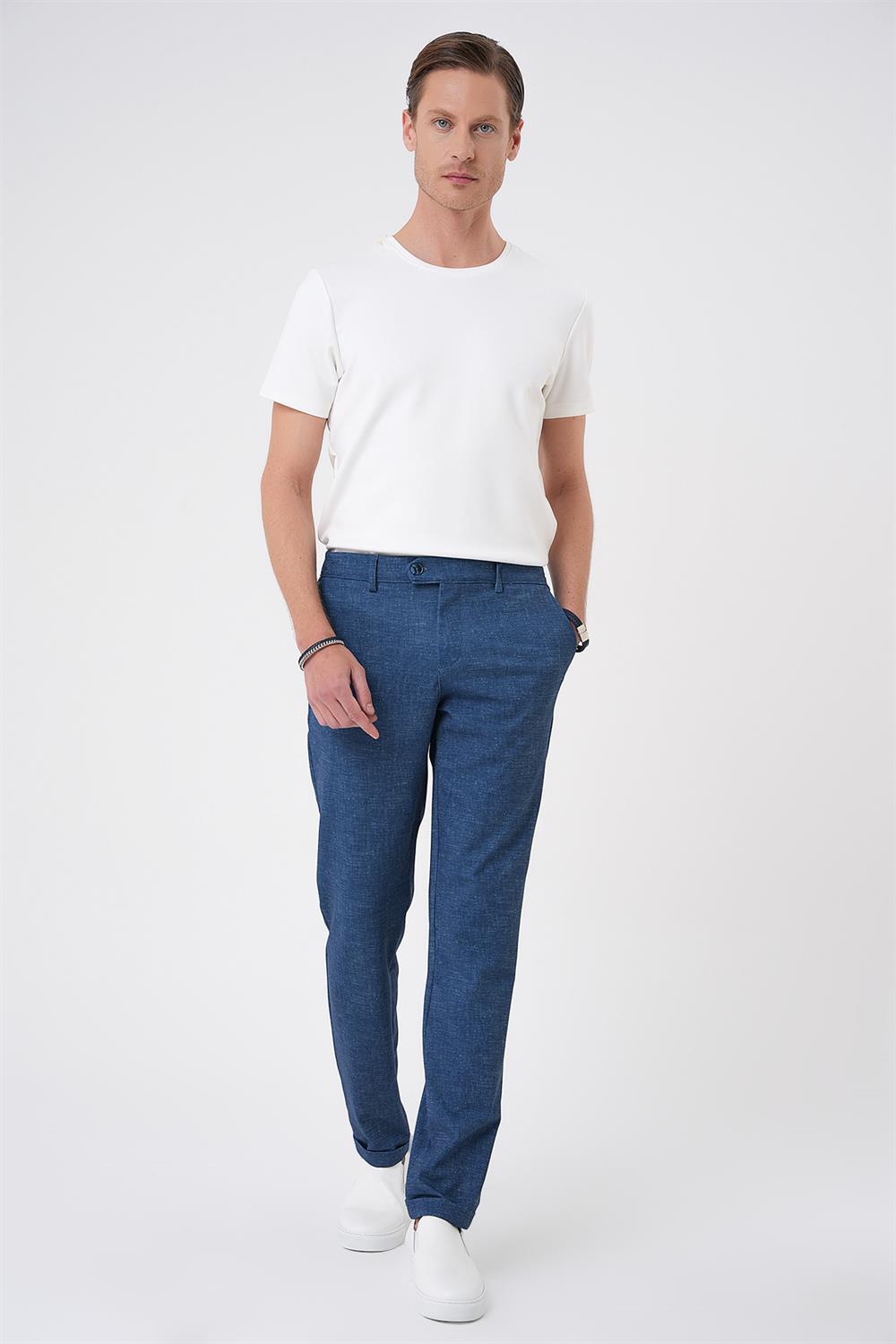 P 1176 Comfort Fit Kırçıllı Beli Lastikli Gece Mavisi Jogger Pantolon