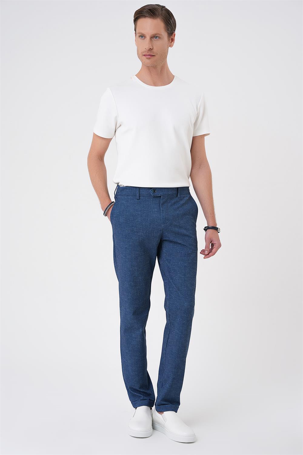 P 1176 Comfort Fit Kırçıllı Beli Lastikli Gece Mavisi Jogger Pantolon