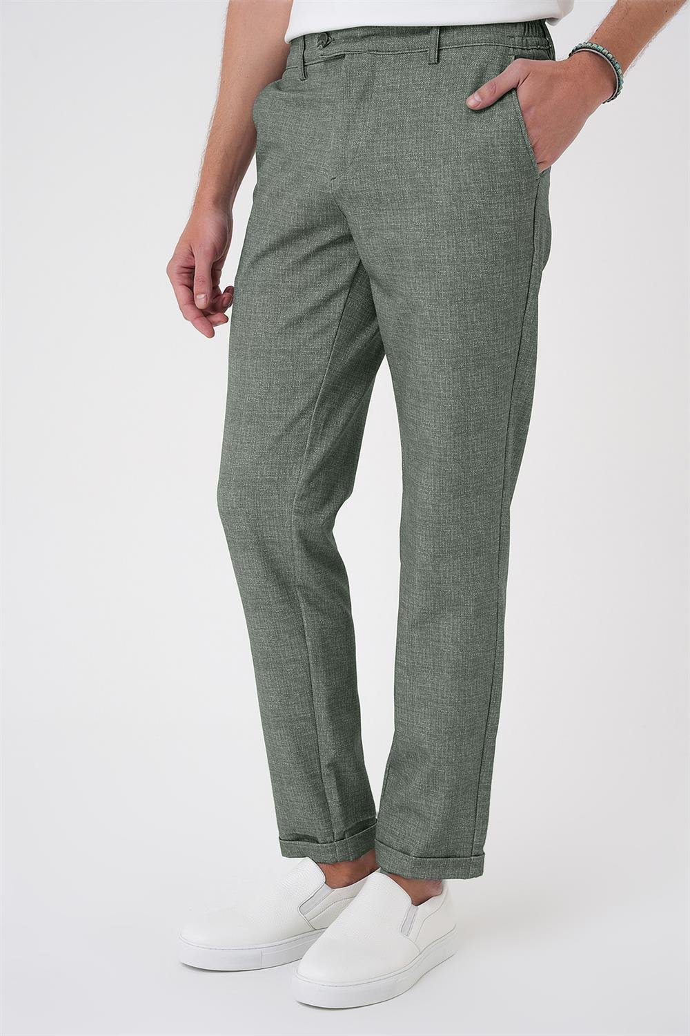 P 1176 Comfort Fit Kırçıllı Beli Lastikli Yeşil Jogger Pantolon