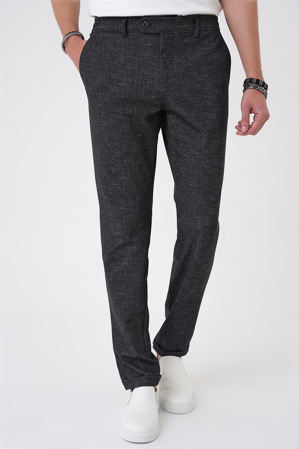P 1176 Comfort Fit Kırçıllı Beli Lastikli Siyah Jogger Pantolon