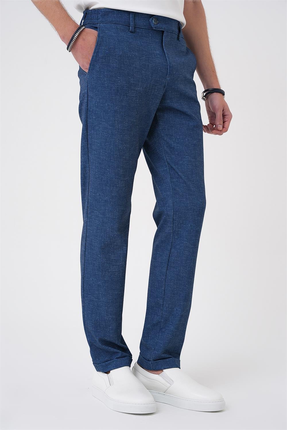 P 1176 Comfort Fit Kırçıllı Beli Lastikli Gece Mavisi Jogger Pantolon