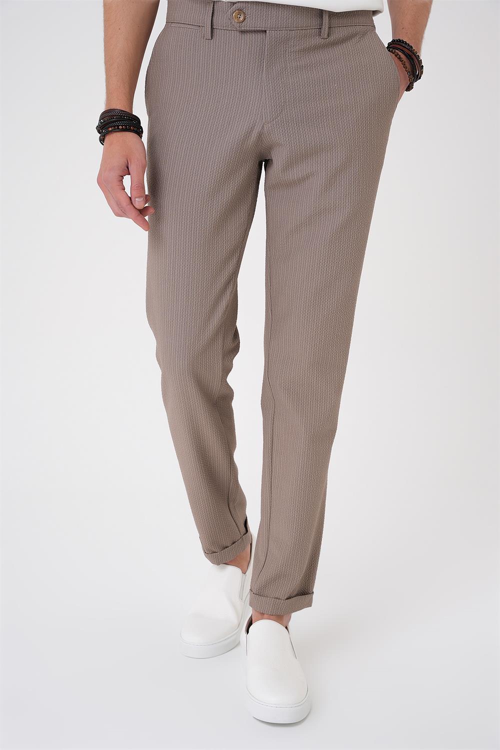 P 1177 Comfort Fit Gofre Dokulu Beli Lastikli Vizon Jogger Pantolon