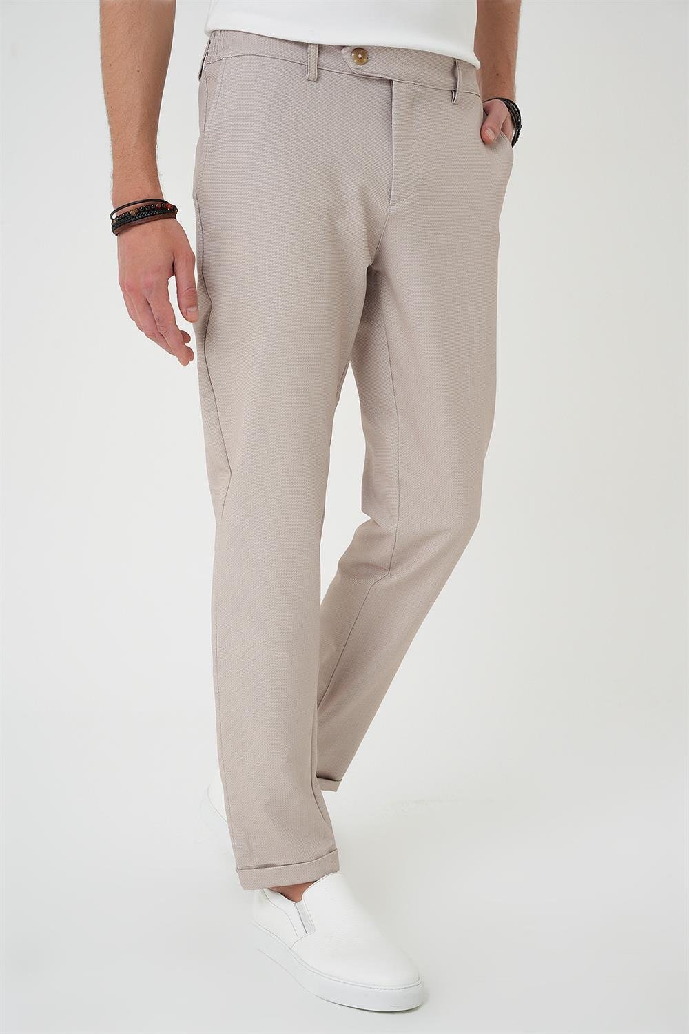P 1181 Comfort Fit Beli Lastikli Bej Jogger Pantolon 