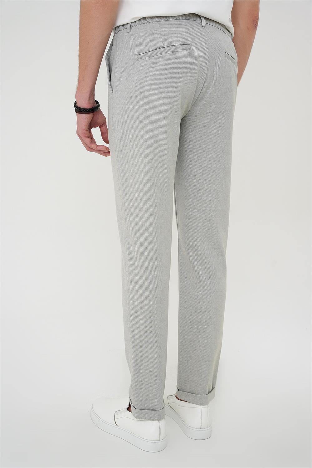 P 1182 Comfort Fit Beli Lastikli Pileli Gri Jogger Pantolon 