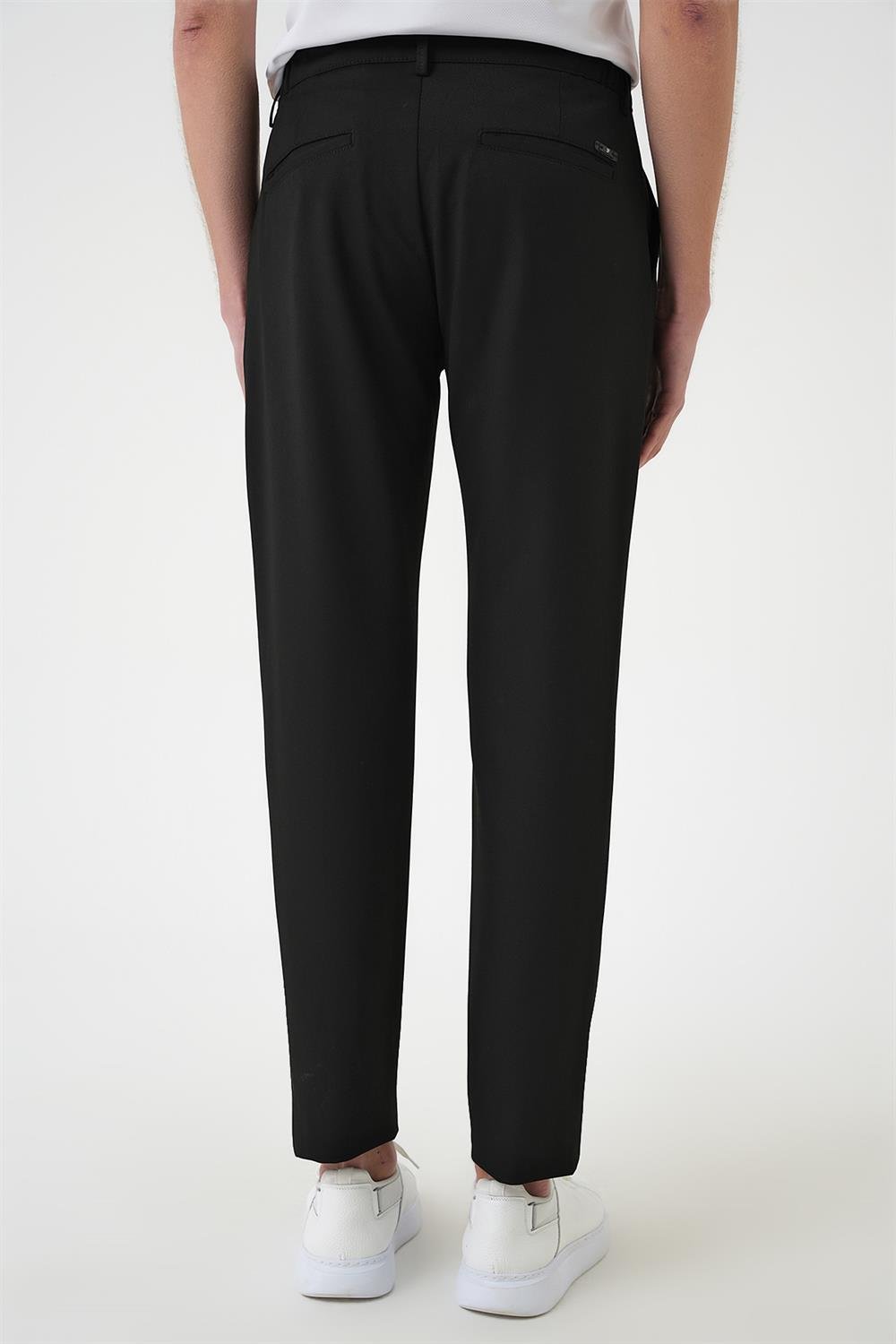 P 1182 Comfort Fit Beli Lastikli Pileli Siyah Jogger Pantolon 