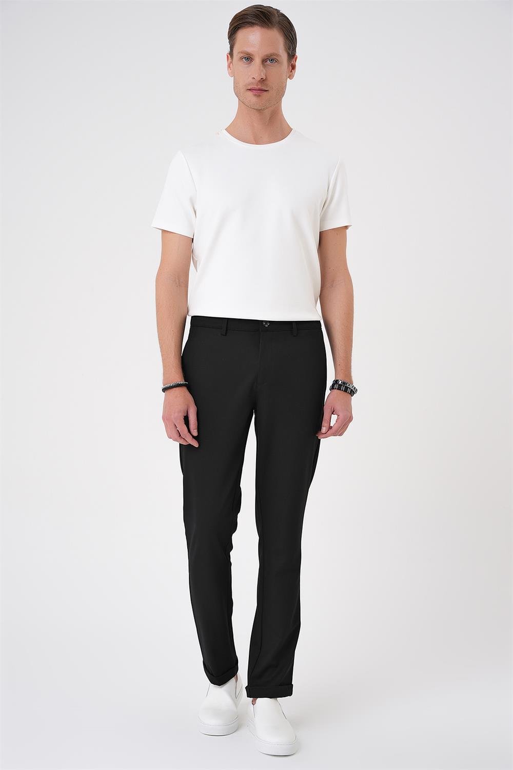 P 1183 Comfort Fit Beli Lastikli Siyah Jogger Pantolon 