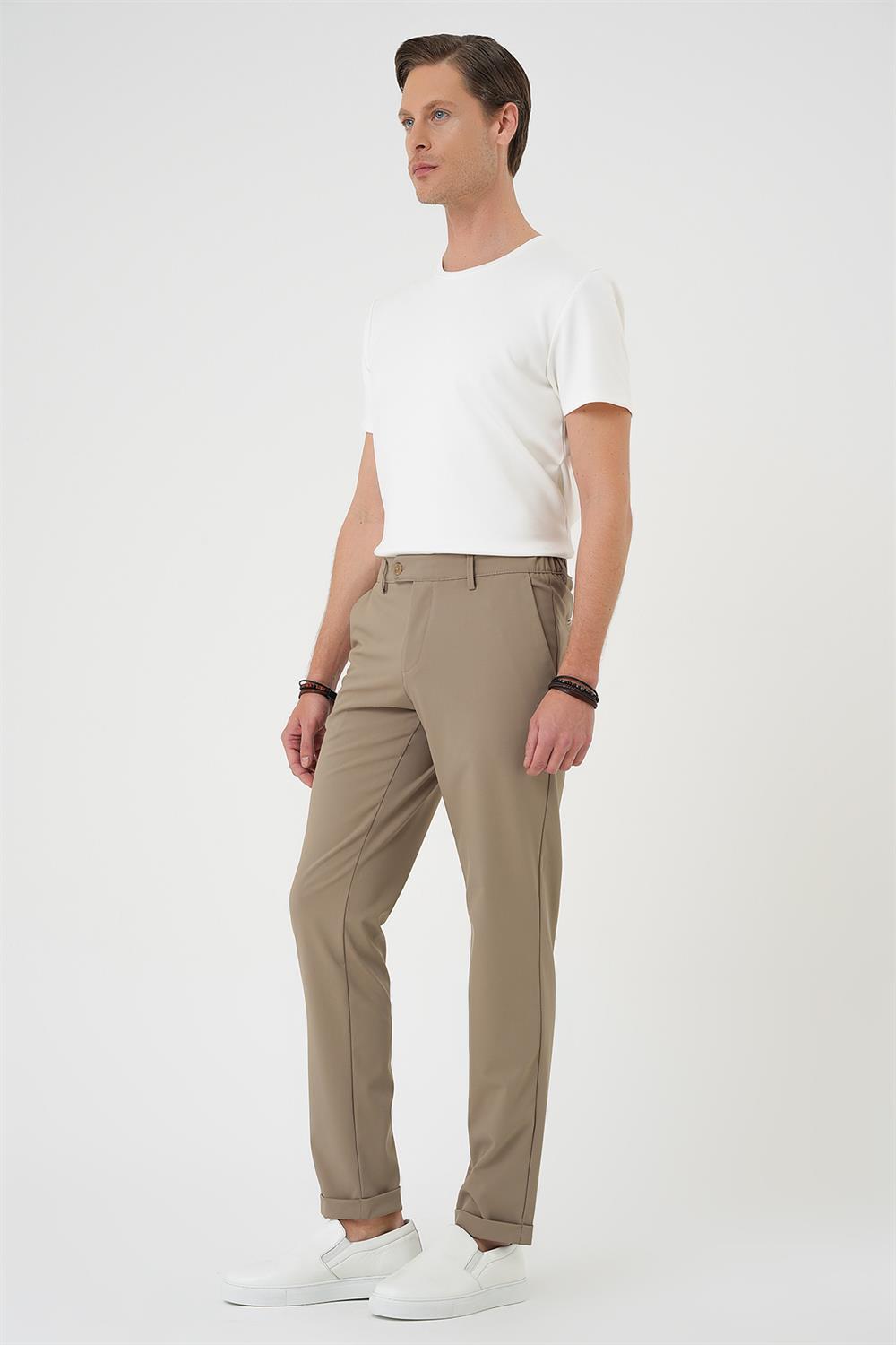 P 1184 Comfort Fit Beli Lastikli Bej Jogger Pantolon 