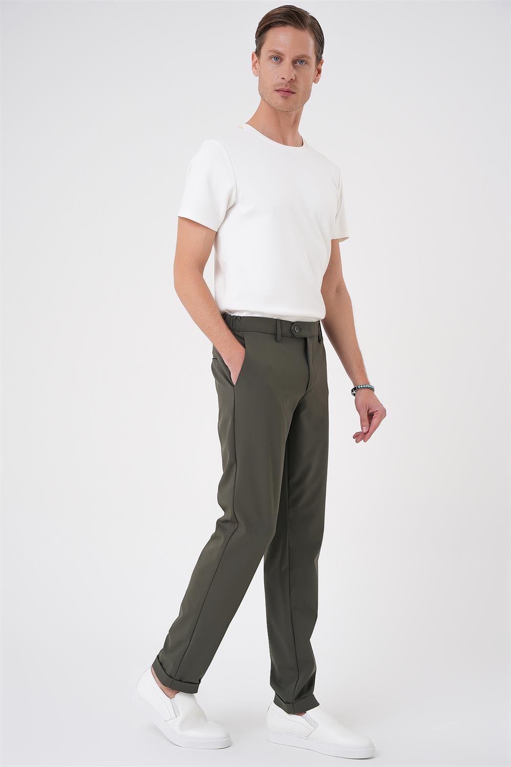 P 1184 Comfort Fit Beli Lastikli Haki Jogger Pantolon 