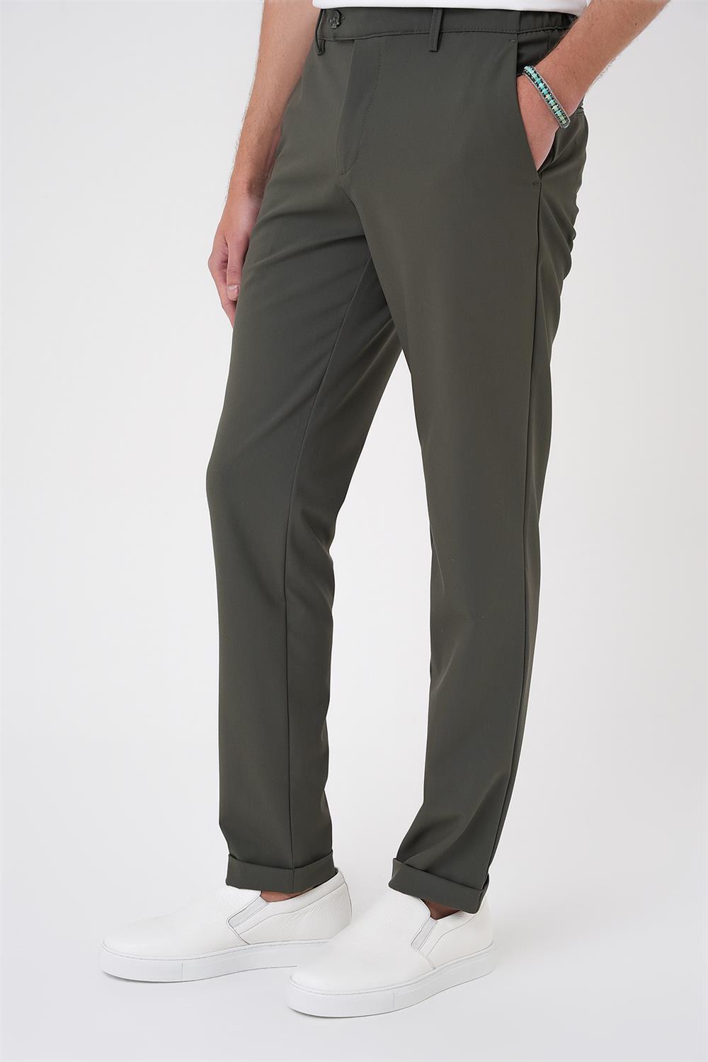 P 1184 Comfort Fit Beli Lastikli Haki Jogger Pantolon 