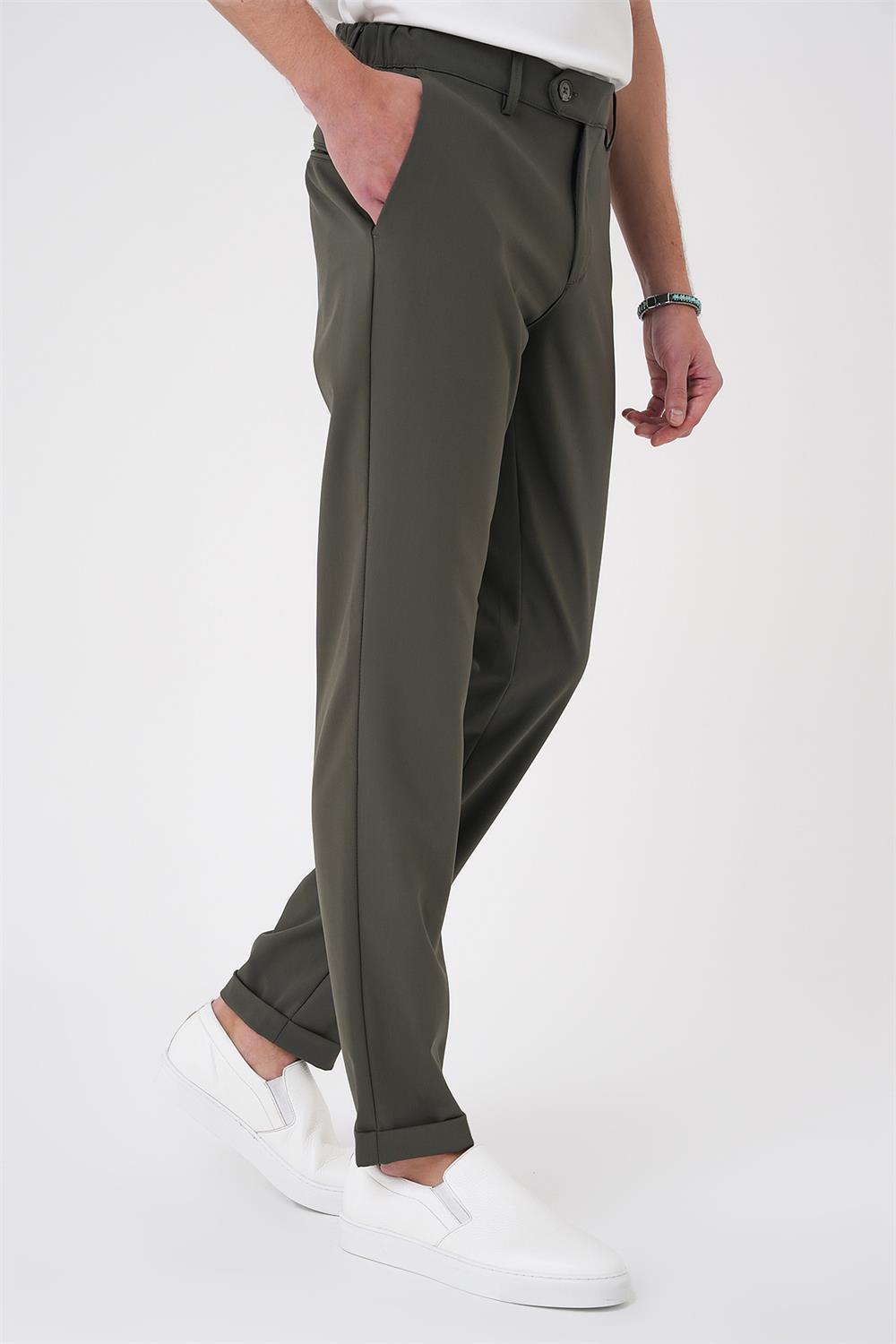P 1184 Comfort Fit Beli Lastikli Haki Jogger Pantolon 