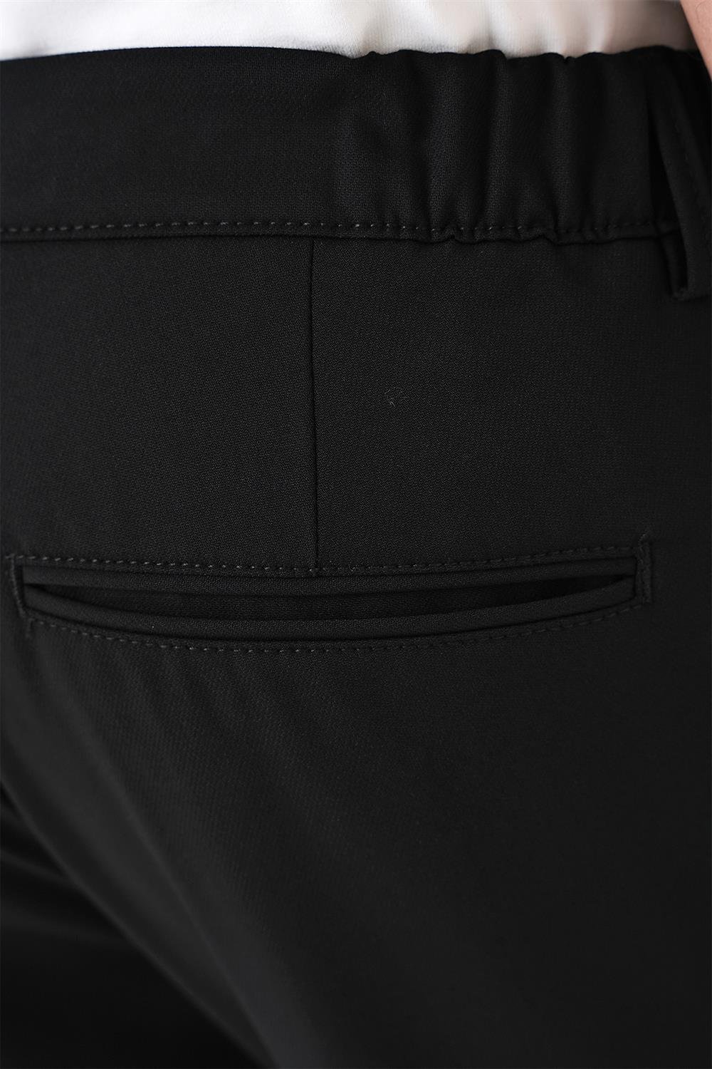 P 1184 Comfort Fit Beli Lastikli Siyah Jogger Pantolon 