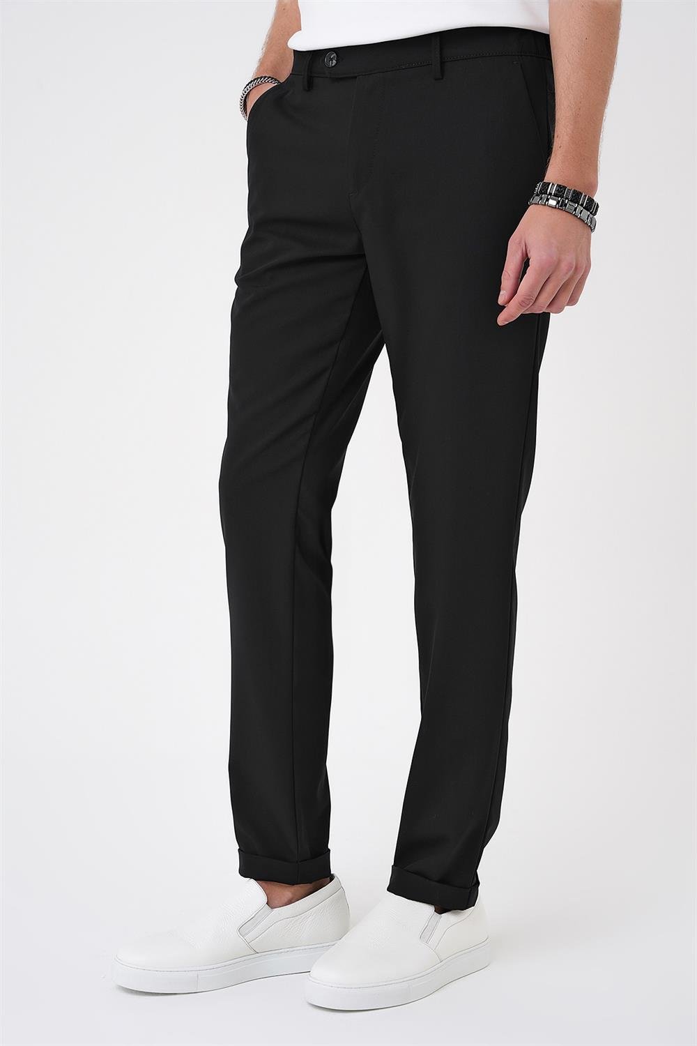 P 1184 Comfort Fit Beli Lastikli Siyah Jogger Pantolon 