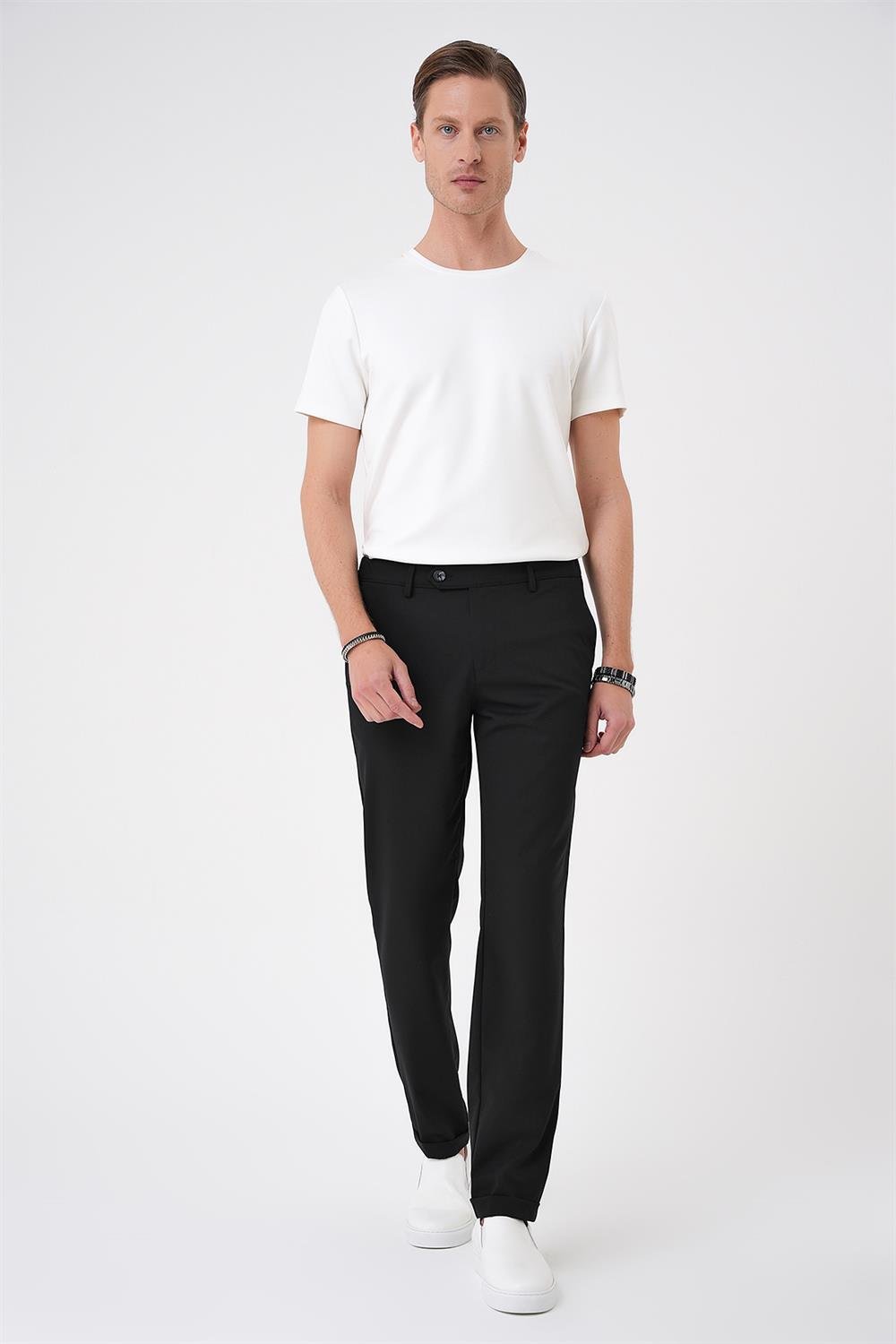 P 1184 Comfort Fit Beli Lastikli Siyah Jogger Pantolon 