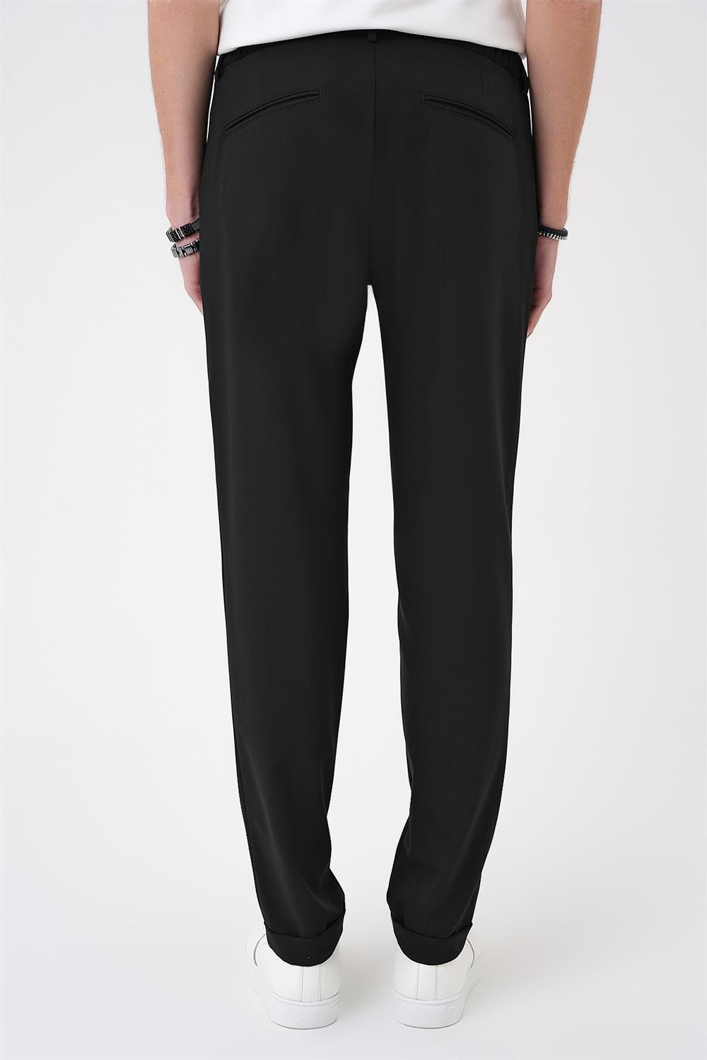 P 1184 Comfort Fit Beli Lastikli Siyah Jogger Pantolon 