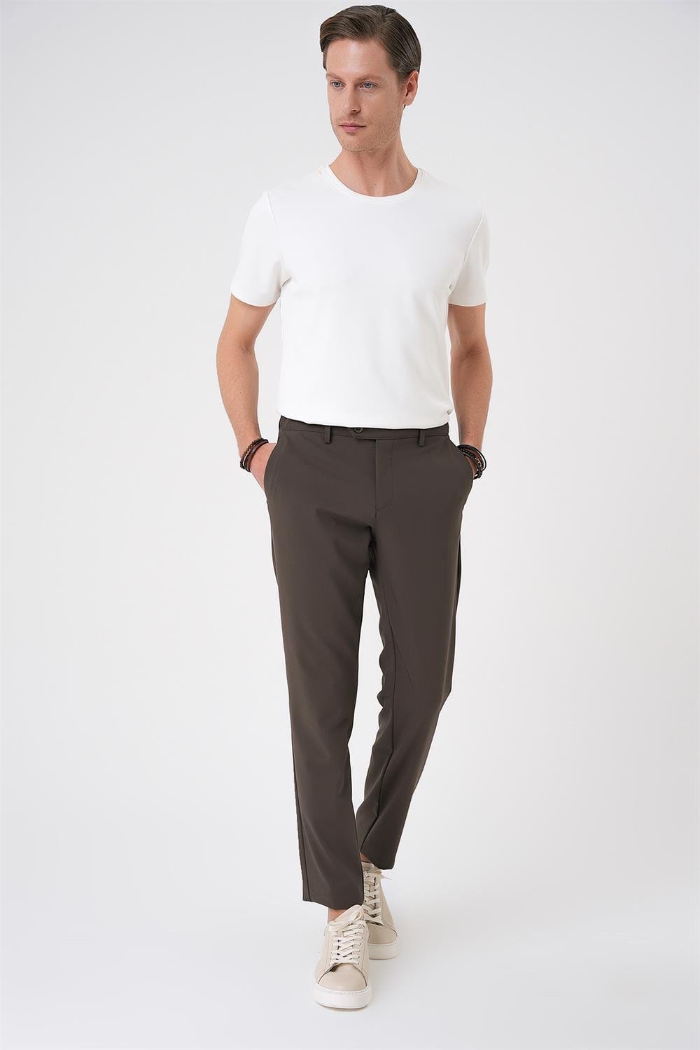 P 1184 Comfort Fit Beli Lastikli Toprak Jogger Pantolon 