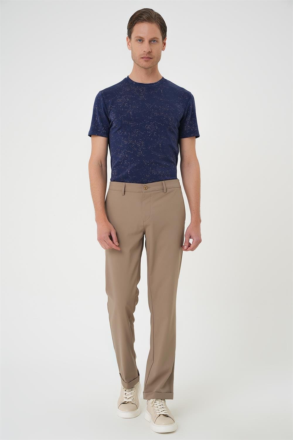 P 1185 Comfort Fit Beli Lastikli Bej Jogger Pantolon 