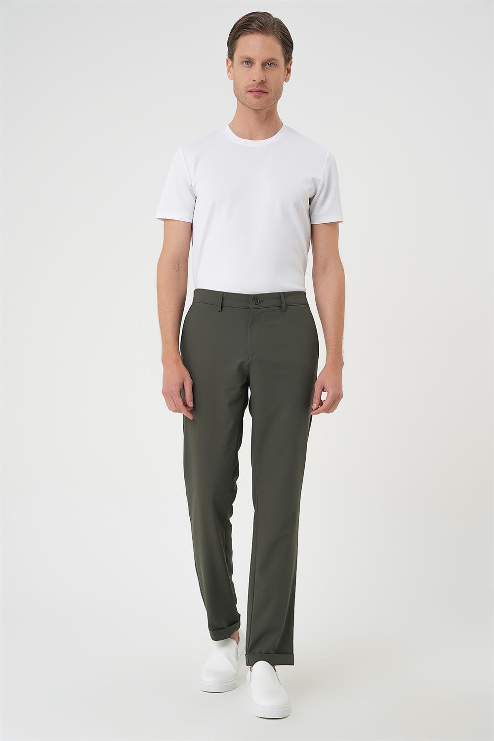 P 1185 Comfort Fit Beli Lastikli Haki Jogger Pantolon 