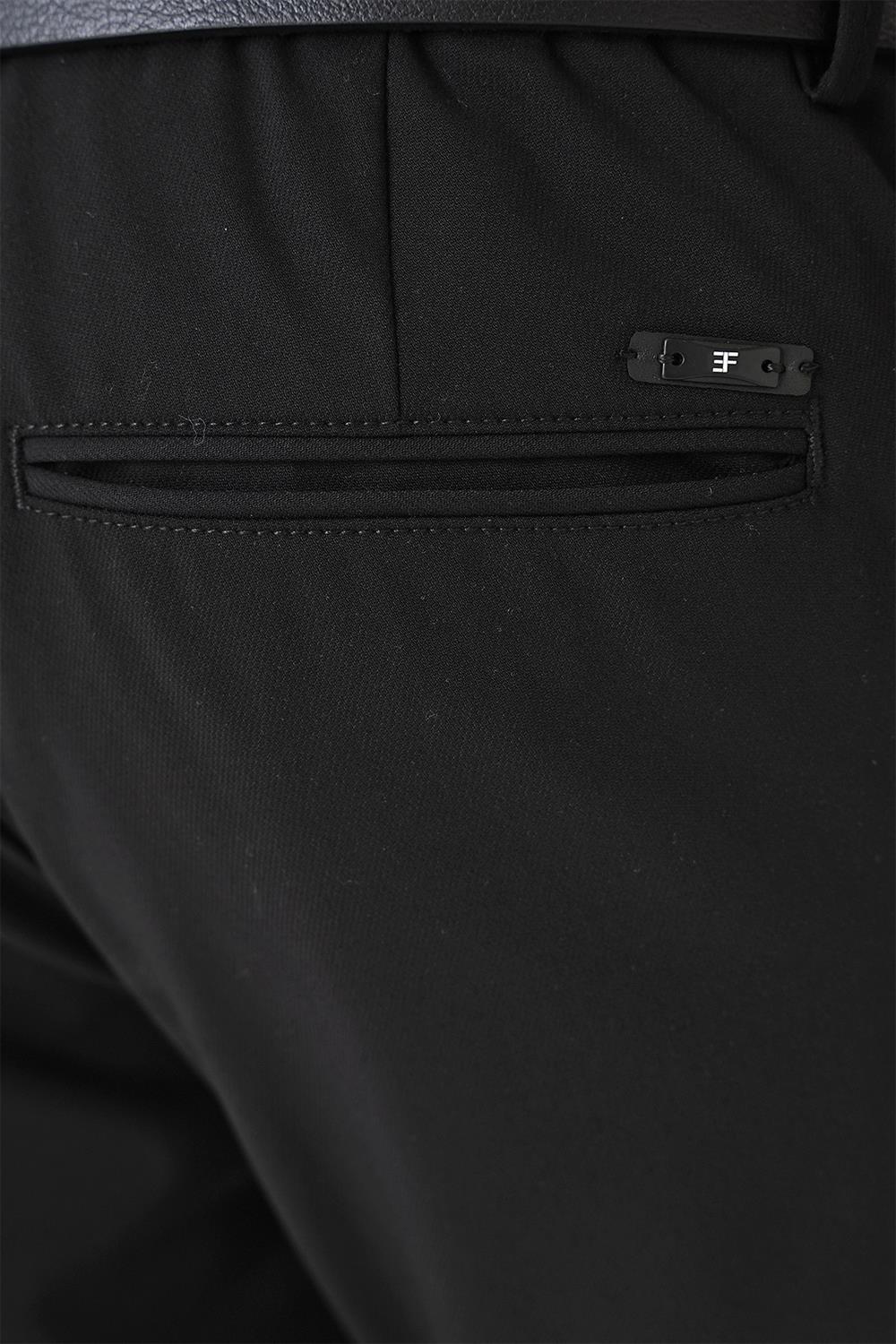 P 1185 Comfort Fit Beli Lastikli Siyah Jogger Pantolon 
