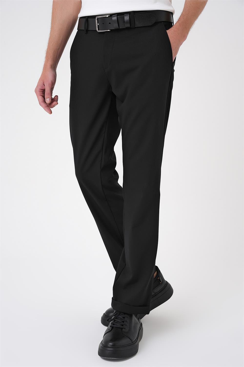 P 1185 Comfort Fit Beli Lastikli Siyah Jogger Pantolon 