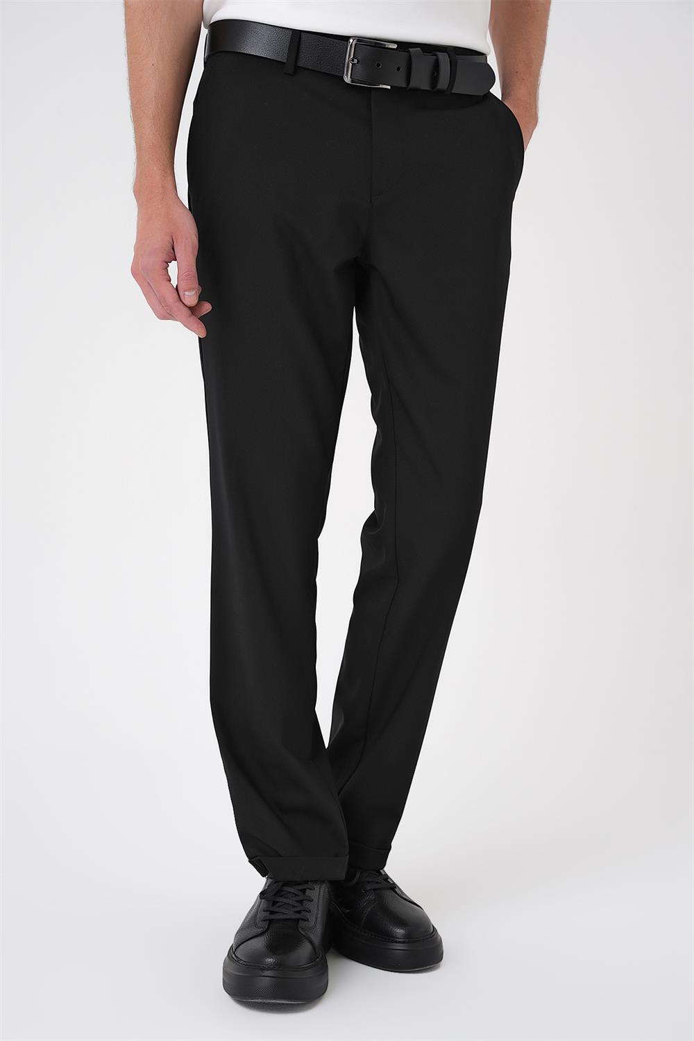P 1185 Comfort Fit Beli Lastikli Siyah Jogger Pantolon 