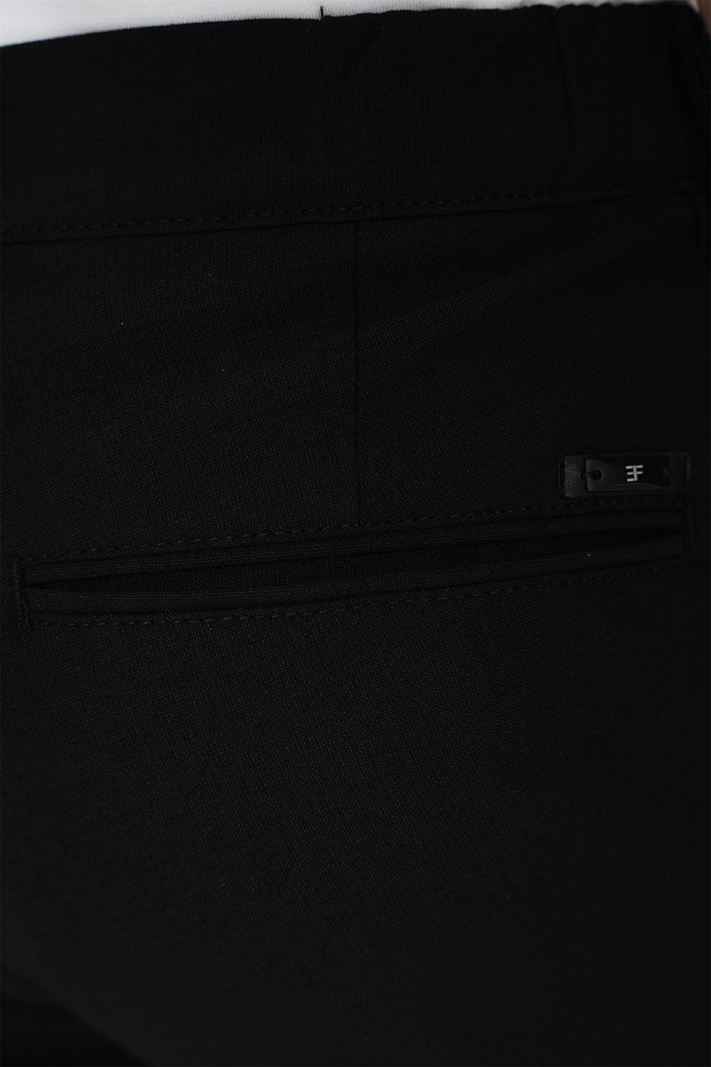 P 1192 Comfort Fit Beli Lastikli Dokulu Siyah Jogger Pantolon 