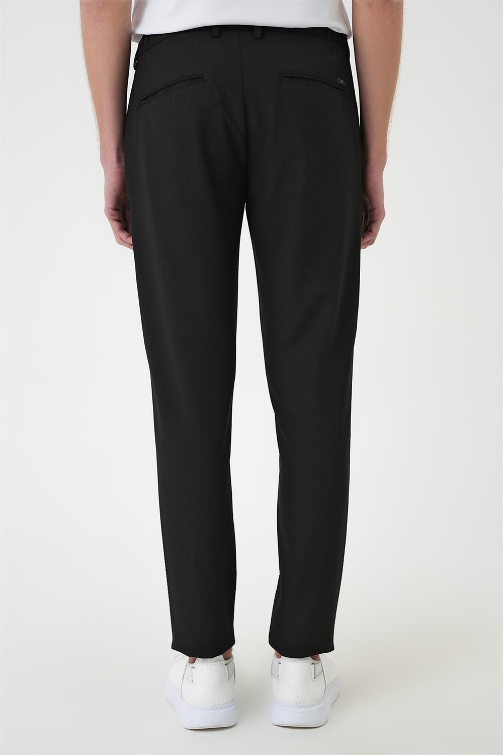 P 1192 Comfort Fit Beli Lastikli Dokulu Siyah Jogger Pantolon 
