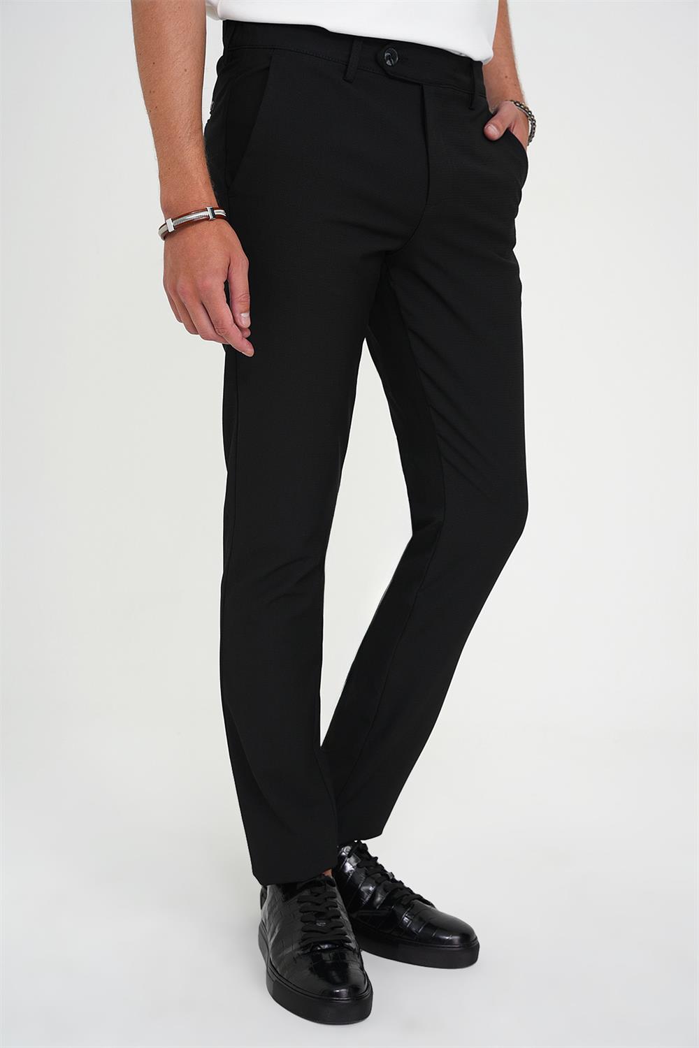 P 1192 Comfort Fit Beli Lastikli Dokulu Siyah Jogger Pantolon 