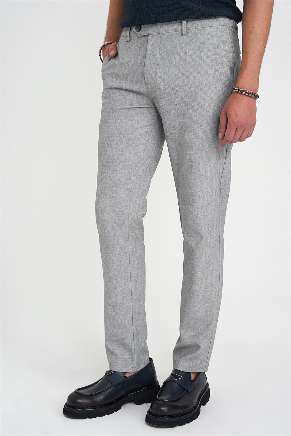 P 1192 Comfort Fit Beli Lastikli Dokulu Gri Jogger Pantolon 