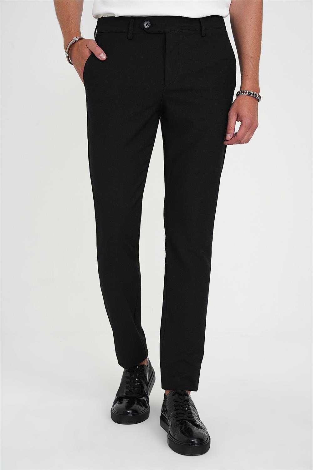 P 1192 Comfort Fit Beli Lastikli Dokulu Siyah Jogger Pantolon 