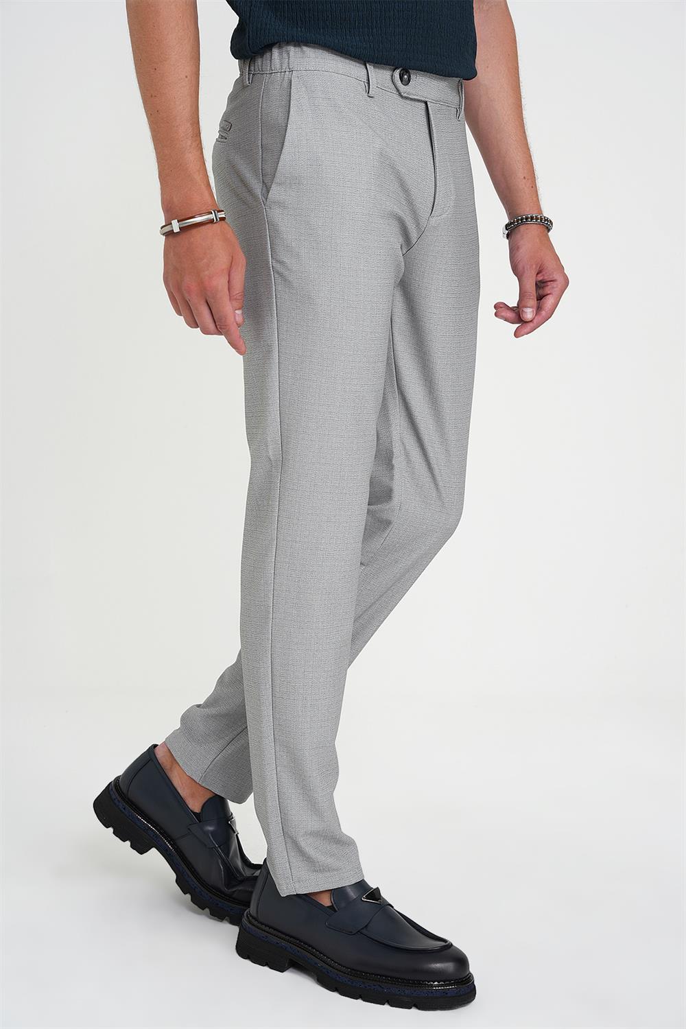 P 1192 Comfort Fit Beli Lastikli Dokulu Gri Jogger Pantolon 