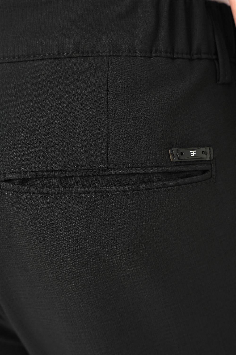 P 1192 Comfort Fit Beli Lastikli Dokulu Siyah Jogger Pantolon 